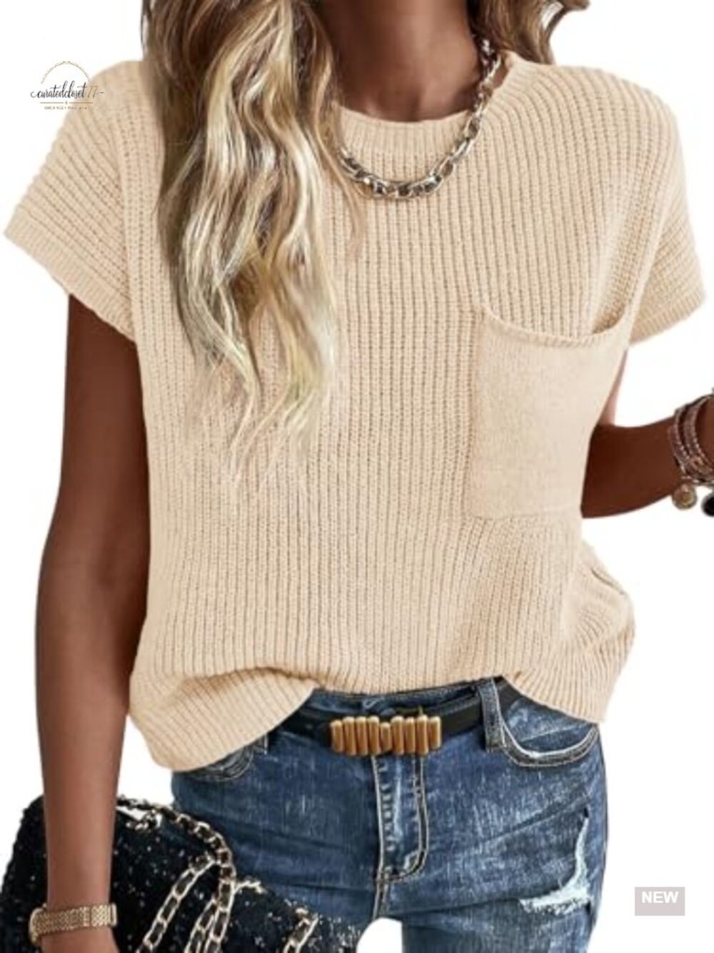 Women's Ribbed Knit Sweater Vest Sleeveless Crew Neck Loose Fit Casual